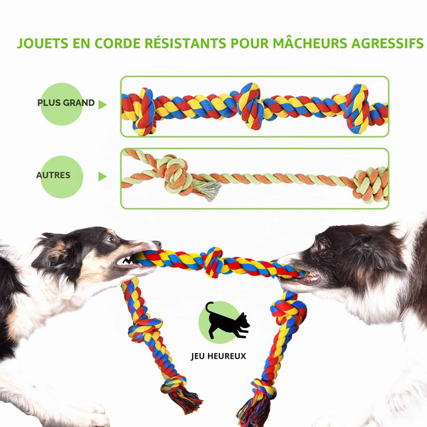 Grand Tough Chewing Convient à la Mastication Tyrannique Gros Chien Heavy Duty Dental Rope Set pour Chien de Taille Moyenne, 5 Noeuds Indestructible Coton Chiot Molaire