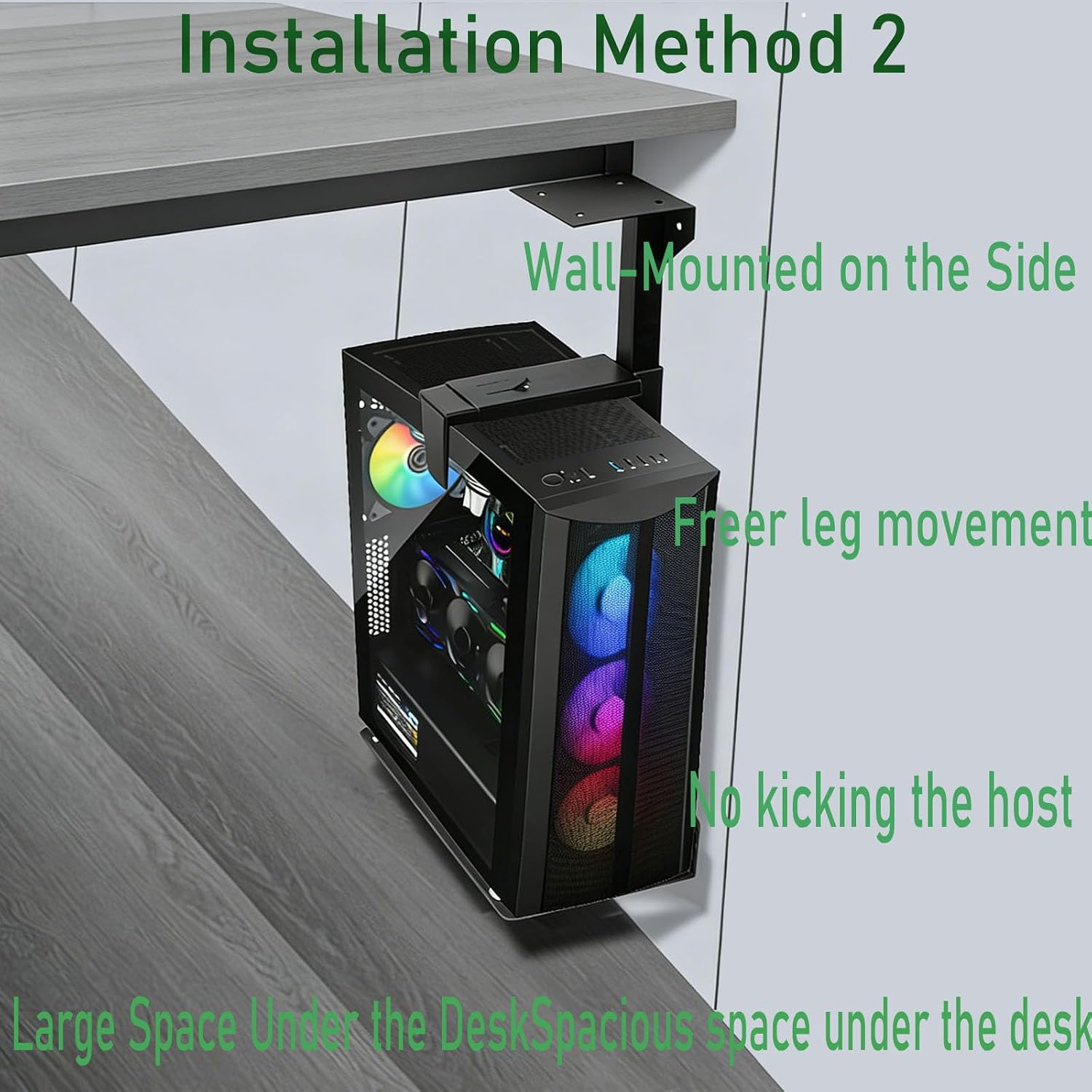Adjustable Under Desk PC Case Holder Wall Side Mount Computer Mainframe Host Stand Bracket Universal Rack (Black)