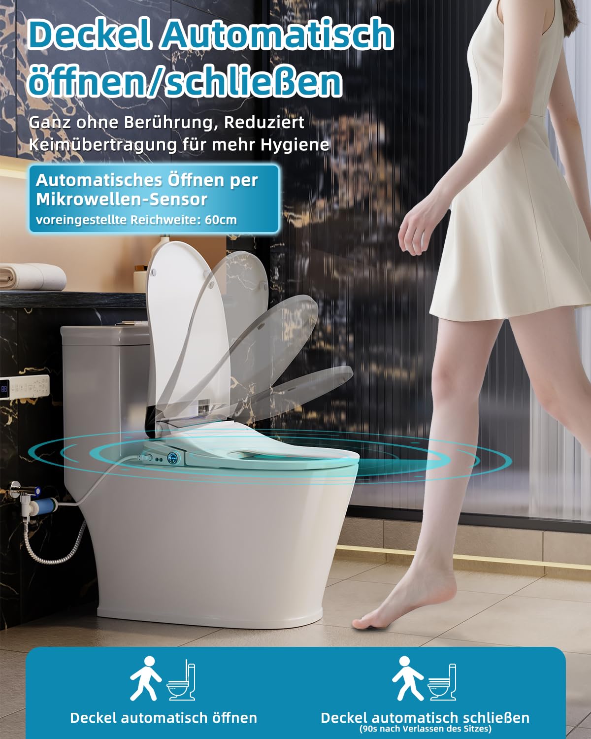 Asiento de inodoro inteligente con función bidé, asiento de inodoro japonés calefactable con tapa automática, bidé electrónico con agua caliente y secadora, accesorio para inodoro con mando a