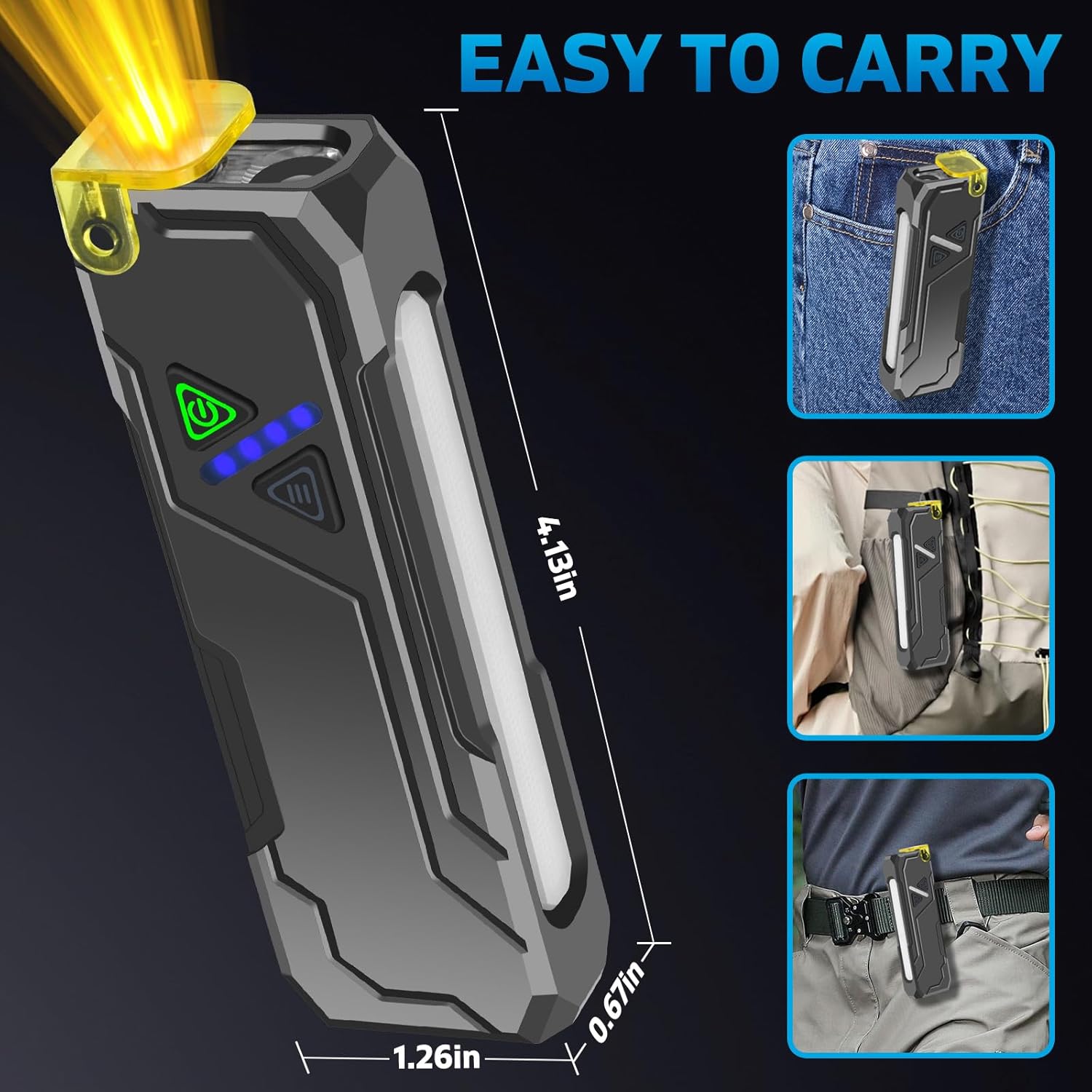 Rechargeable Flat EDC Flashlight with Yellow Light Diffuser UV Black Light Magntic Bace Clip for Home Use and Camping Dog Walking Outdoor Activitie