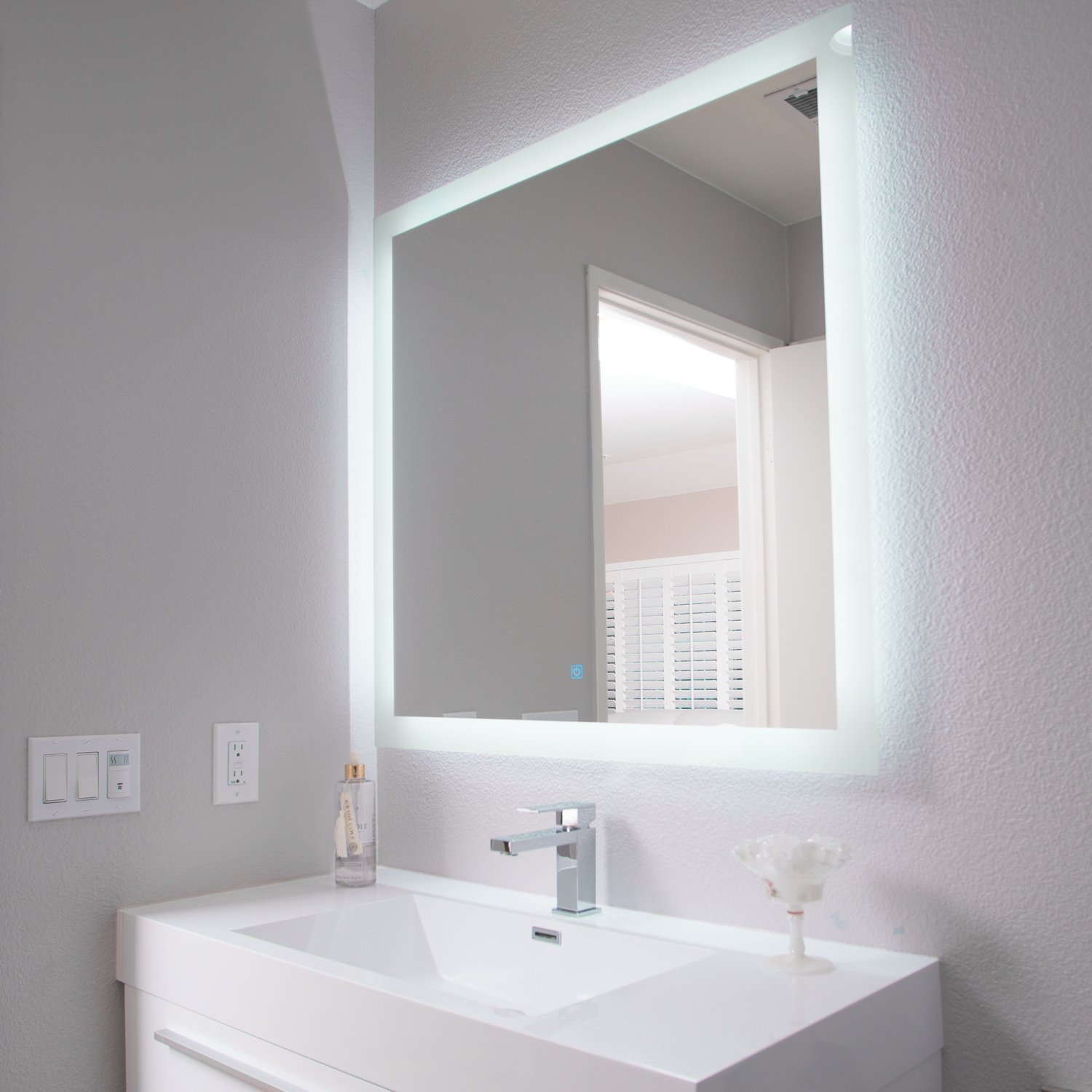 San Jose Window Shade Co Backlit LED Bathroom Mirror w/Anti-Fog Surface (36” x 36”) Large, Wall-Mounted Mirrored Vanity Crystal Clear Vision | Horizontal or Vertical Placement | Easy Install