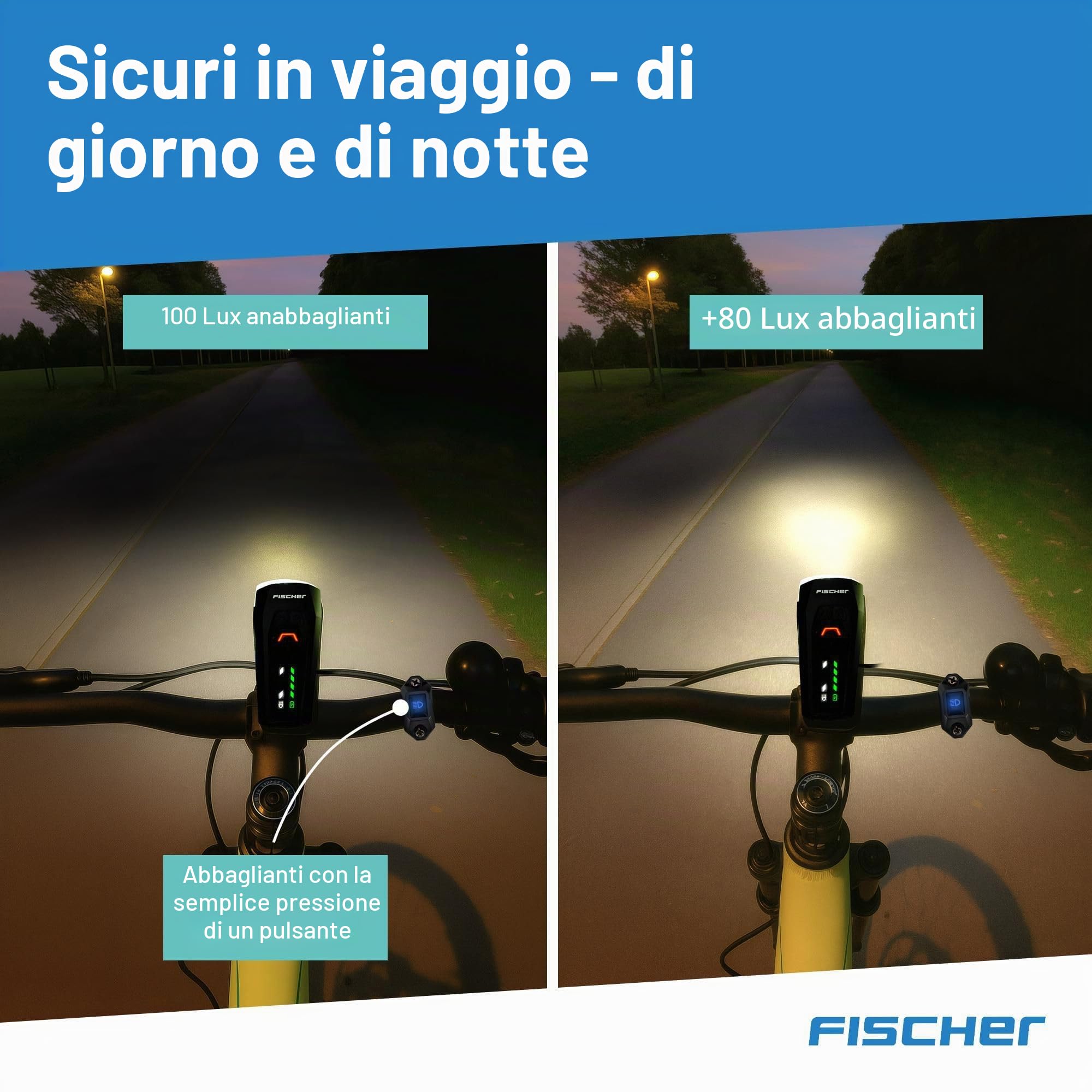 Fischer Fanale anteriore a LED per bicicletta, 100 lux, abbaglianti