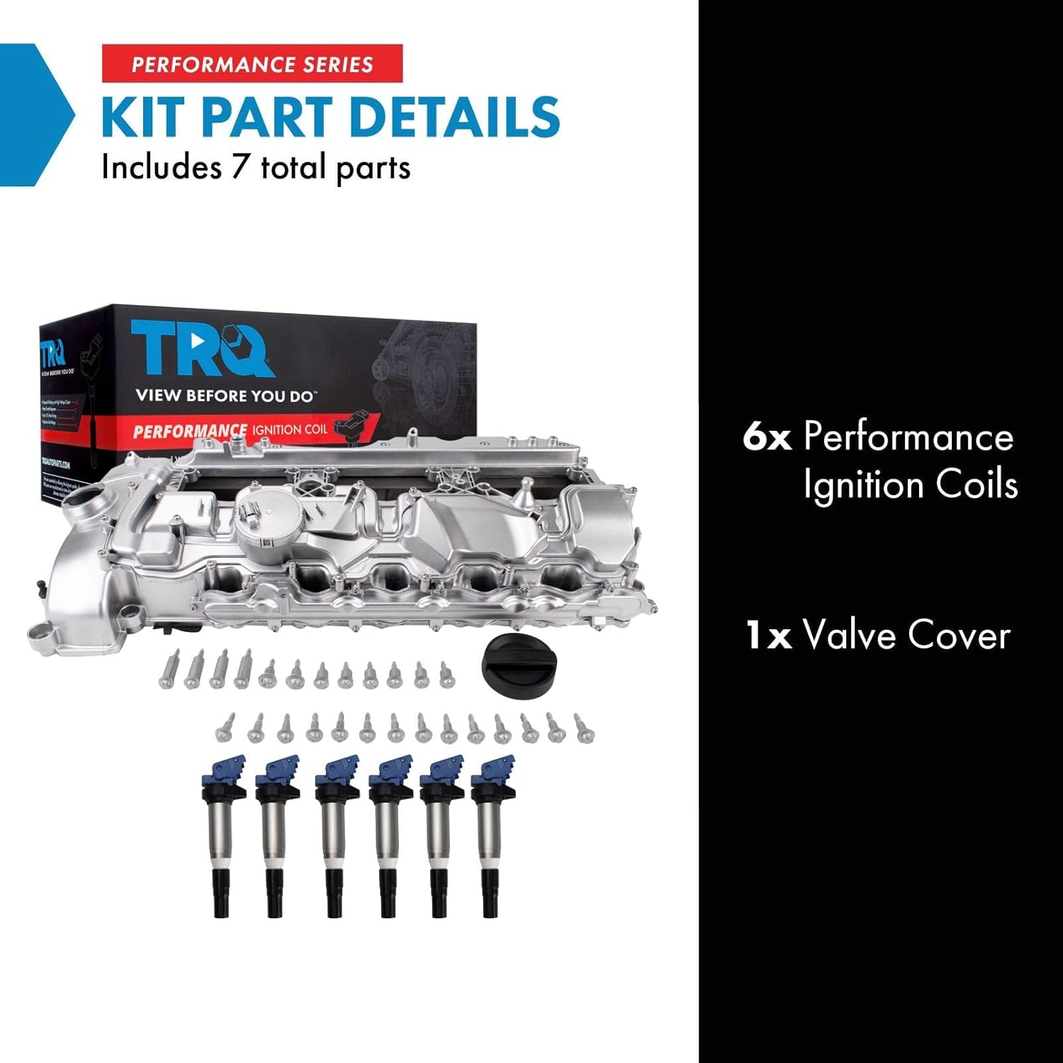 TRQ Ignition Coil Kit 7 Piece Valve Cover Compatible with 2010-2019 BMW 135i 135is 335i 335xi 435i 435xi 535i 535xi 640i 640xi Gran Coupe 740i 740Li ActiveHybrid 3 5 7 M2 M235i M235xi X1 X3 X4 X5 X6