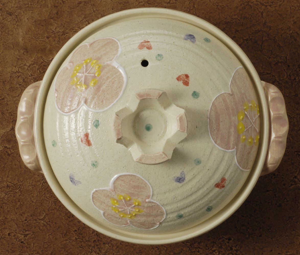 Amazon｜萬古焼 土鍋 (深鍋) 6号 1人用 ピンク花紋 13694｜土鍋