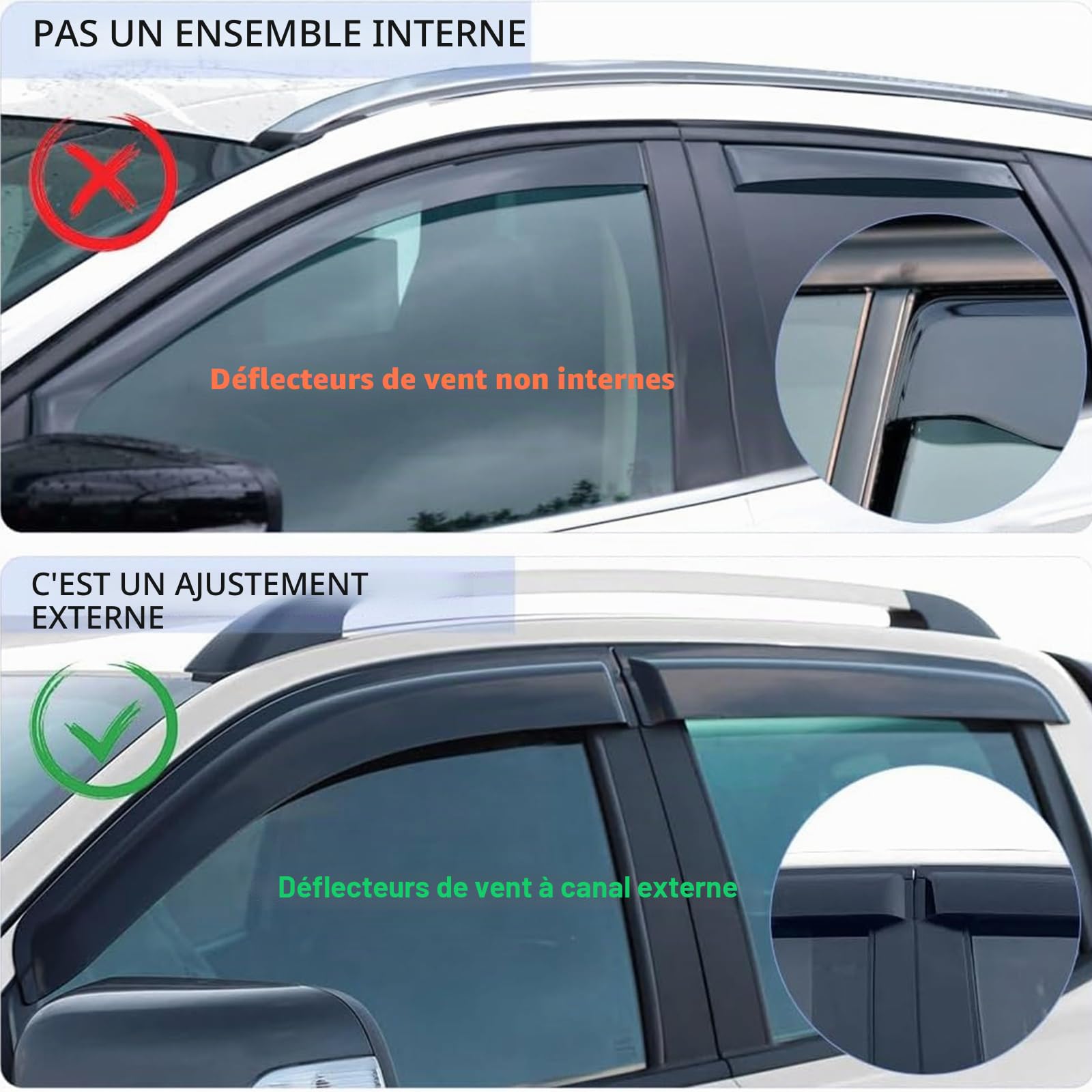 Déflecteurs d'air pour Ford Ranger Wildtrak T7 T8 2015-2022 Raptor XL XLT Tremor Limited Double Cabine (Déflecteurs d'air)