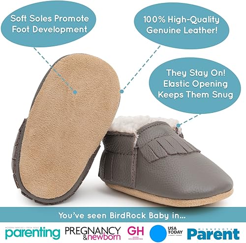 Miniatura 2 de BirdRock Baby Mocasines Sherpa - Zapatos de invierno acogedores de cuero genuino para niños y niñas