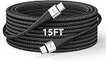 USB C à USB C Câble 15FT, 100W Chargement rapide USB Câble de chargeur C, cordon de charge rapide de type C extra long, USBC Corde de chargeur compatible avec iPhone 16/15/Pro/Plus/Pro Galaxie Max/Samsung S23/LG/Switch
