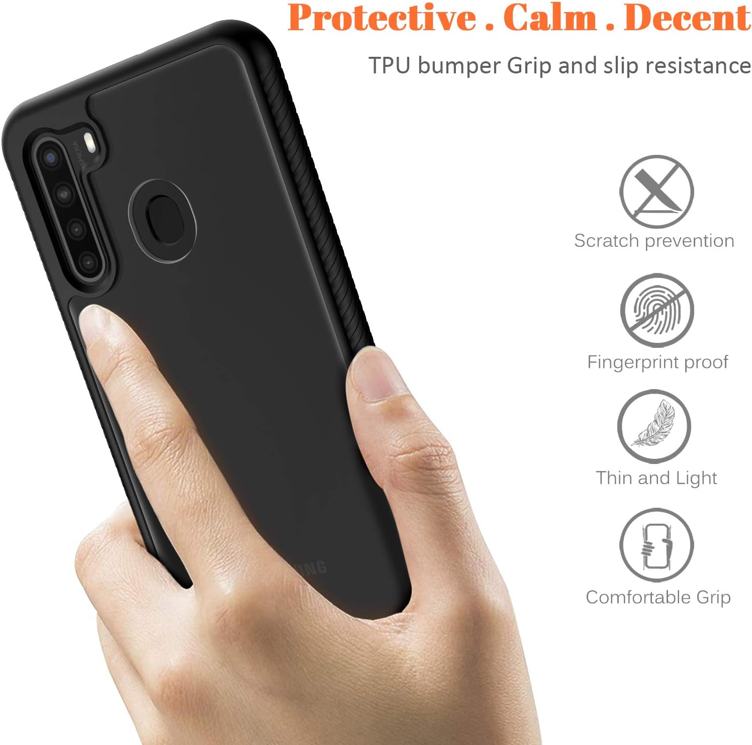 seacosmo Case for Samsung A21, Full Body Shockproof Cover [with Built-in Screen Protector] Slim Fit Bumper Protective Phone Case for Samsung Galaxy A21 - Black/Clear