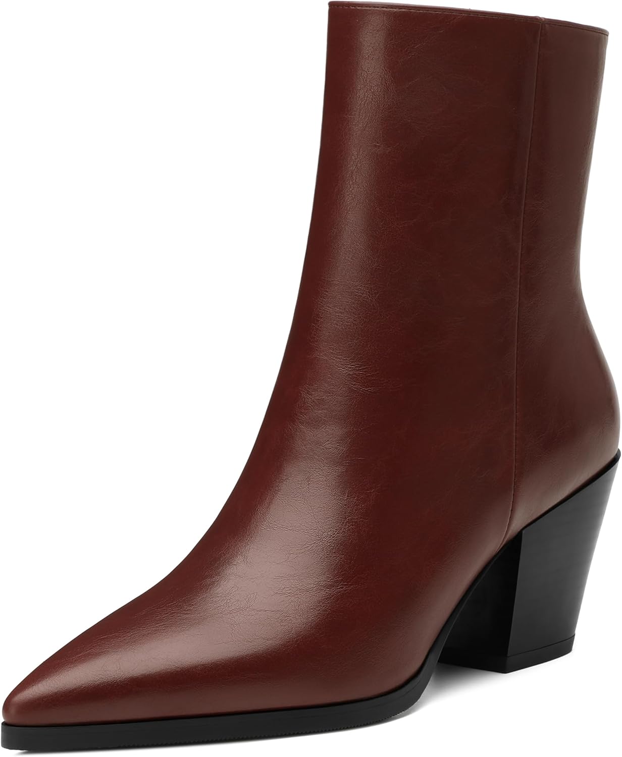 NUMALEO Womens Ankle Boots Chunky Low Heel Pointed Toe Heeled Booties Side Zipper Comfy Fall Winter Boots 2.5" Dress Shoes