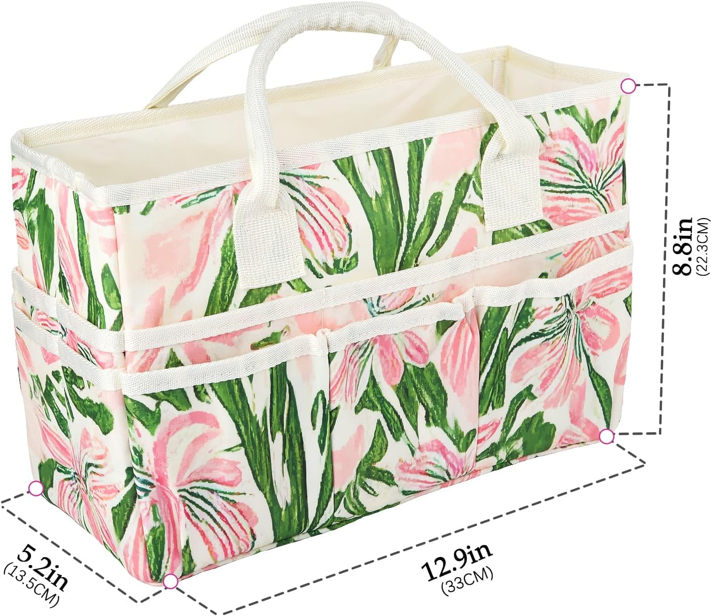 qianshan Craft Organizer Tote Bag with Multiple Pockets,Large Art Storage Caddy with Handles for Art,Craft,Journal,Sewing,Make-up,Scrapbooking,Medical and Office Supplies Storage.Green Pink Printing