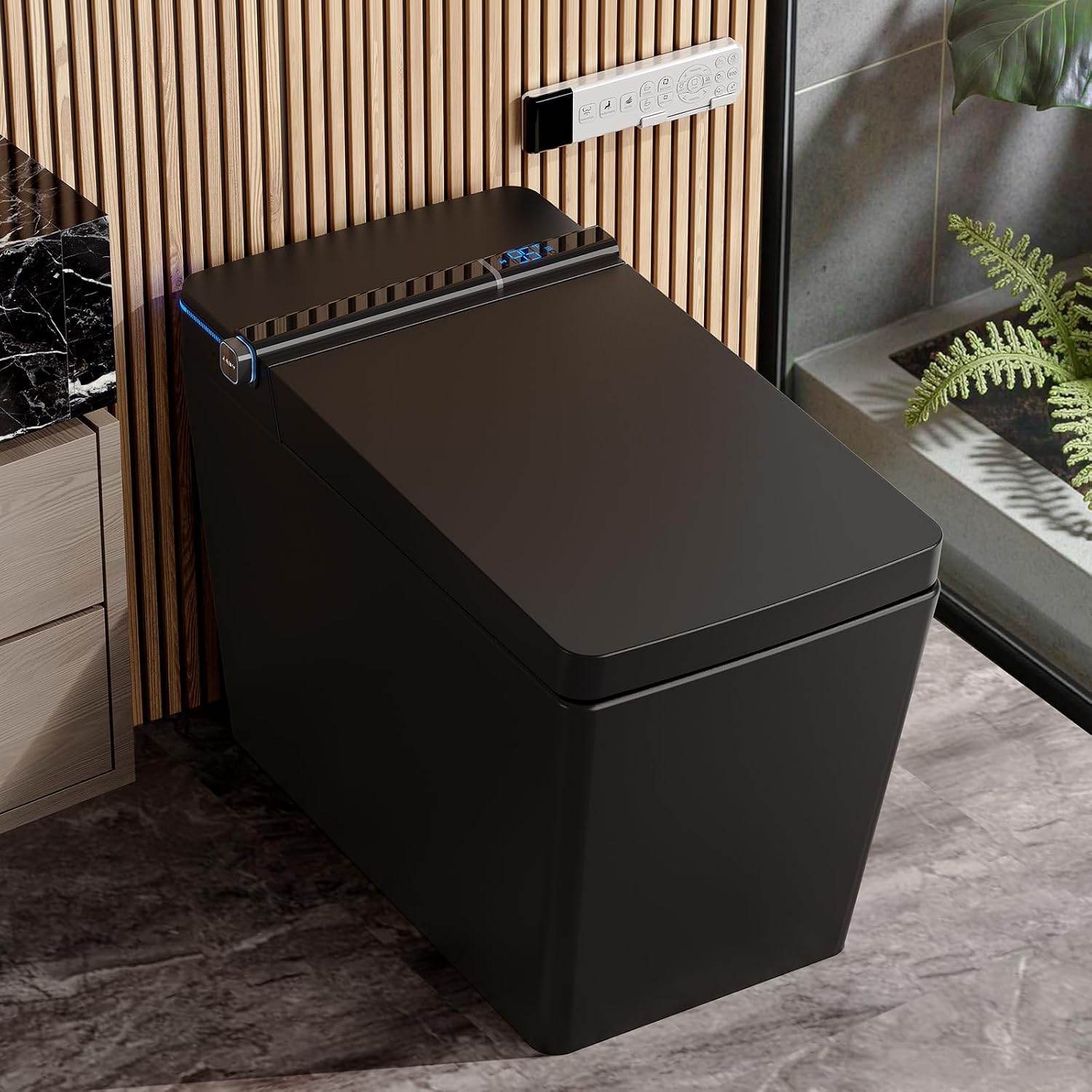Black Smart Toilet with Built in, Black One-Piece Square Smart Toilet with Heated Seat, Auto Flush & Auto Open Lid, Warm Wash & Dryer, UV-C light, 1000 MaP Flush Score,Modern Bathroom Toilet