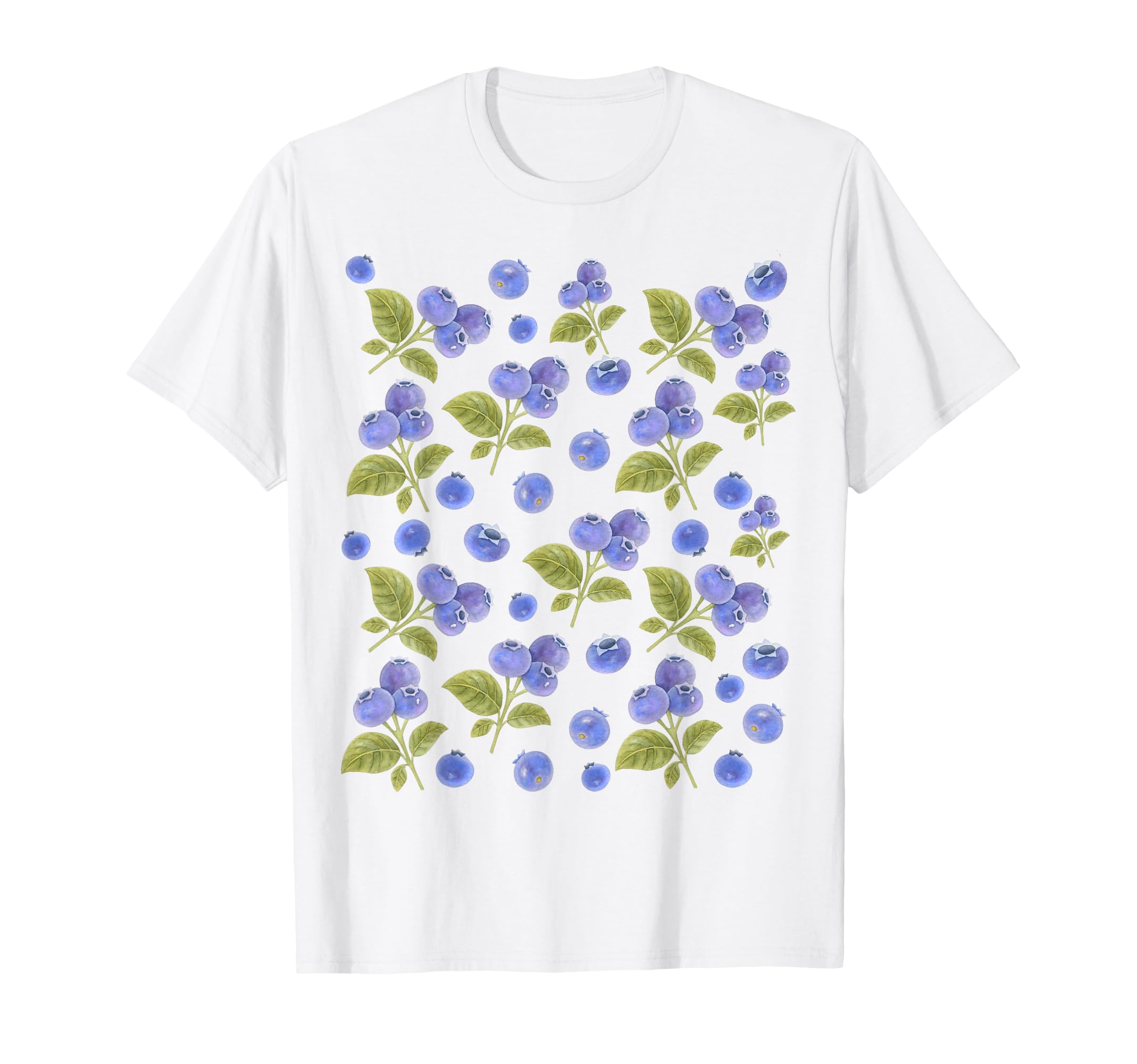 LiveHappy Blueberries Watercolor Pattern Cottagecore Farmcore T-Shirt, Small, White