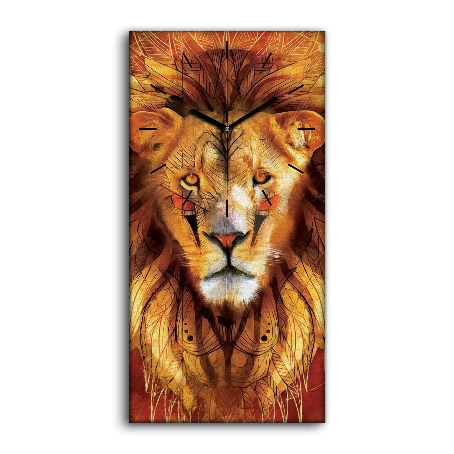 Horloge sur toile 30x60cm décoration salon chambre chat lion