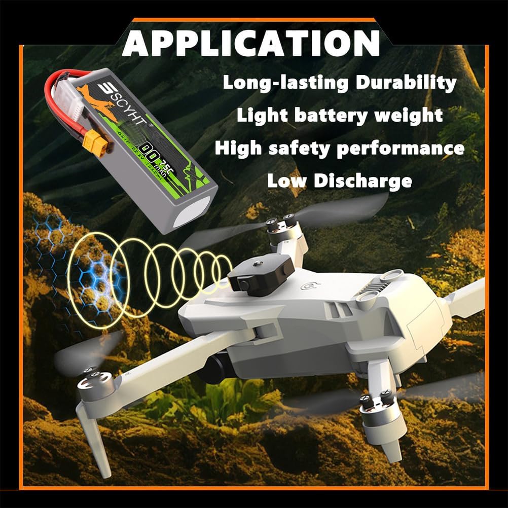 SSCYHT Lipo Battery shown next to a drone, illustrating its application