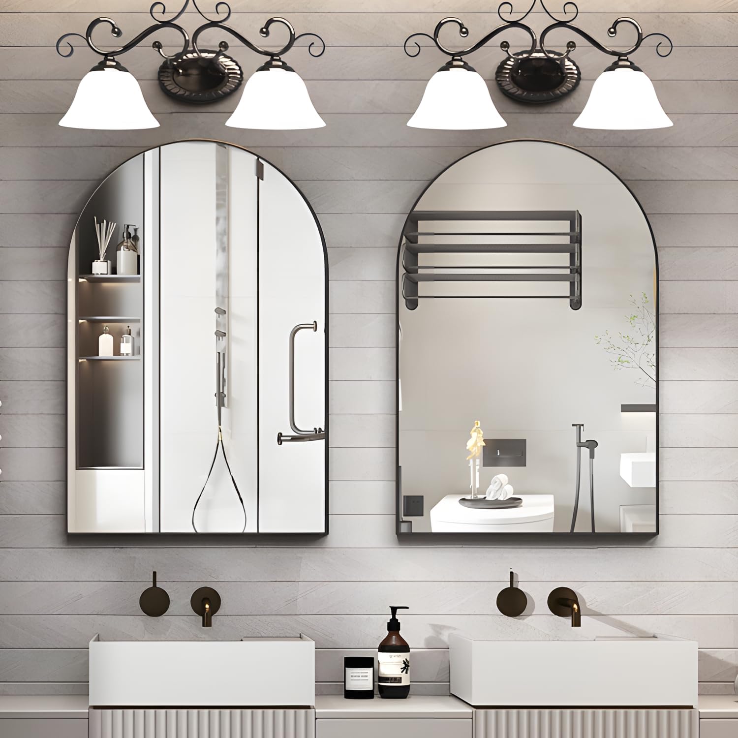 Wall Mounted Mirror, Arched Wall Mirror for Bathroom, 24"x36" Arch Bathroom Mirror with Metal Frame, Black Vanity Mirror Decor for Mantle, Bedroom, Entryway, Living Room