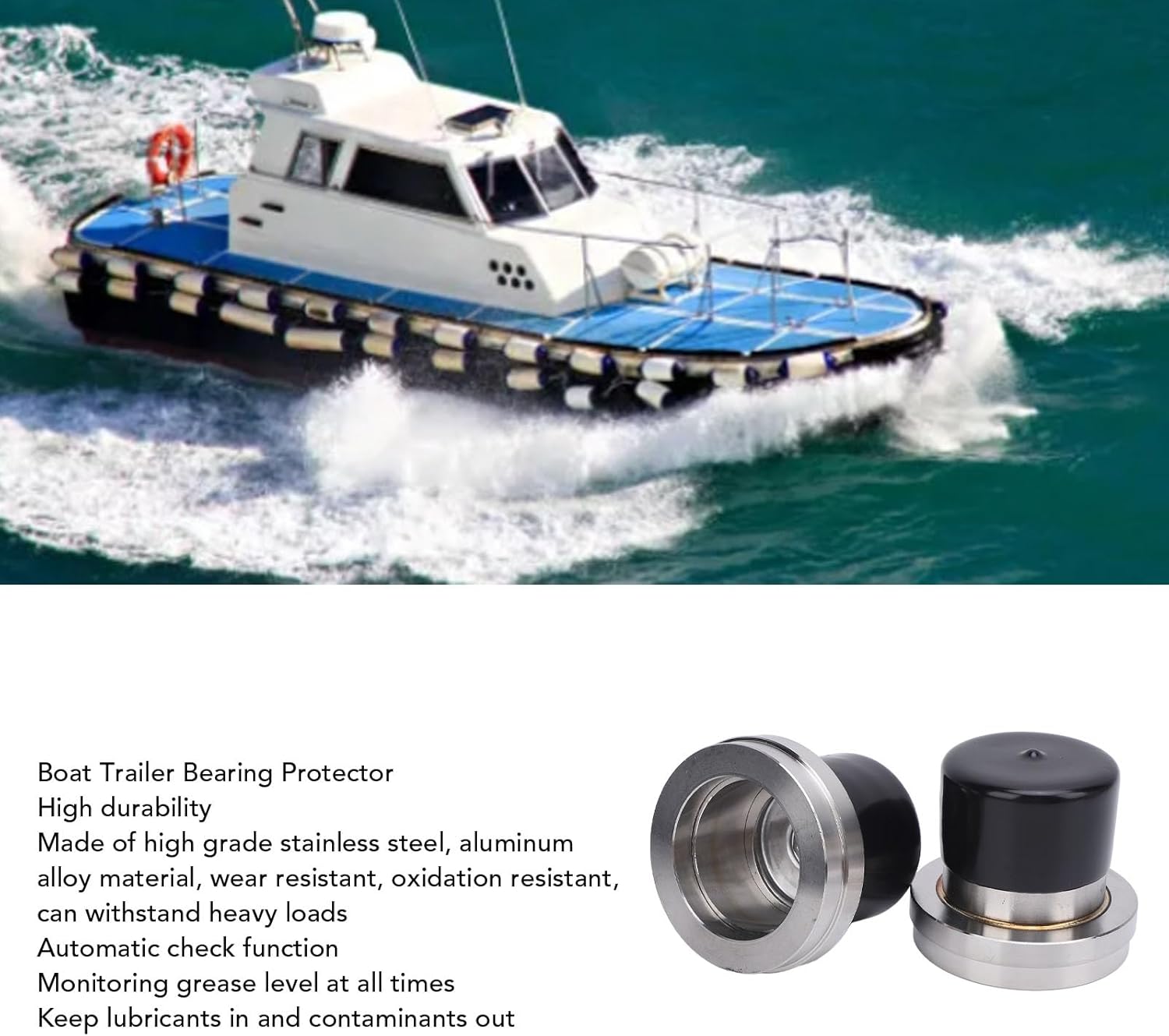 2Pcs Boat Trailer Bearing Protectors with Covers, Stainless Steel Wheel Center Grease Cap, 2.717in Diameter Auto Check Grease Level for Trailer Hubs