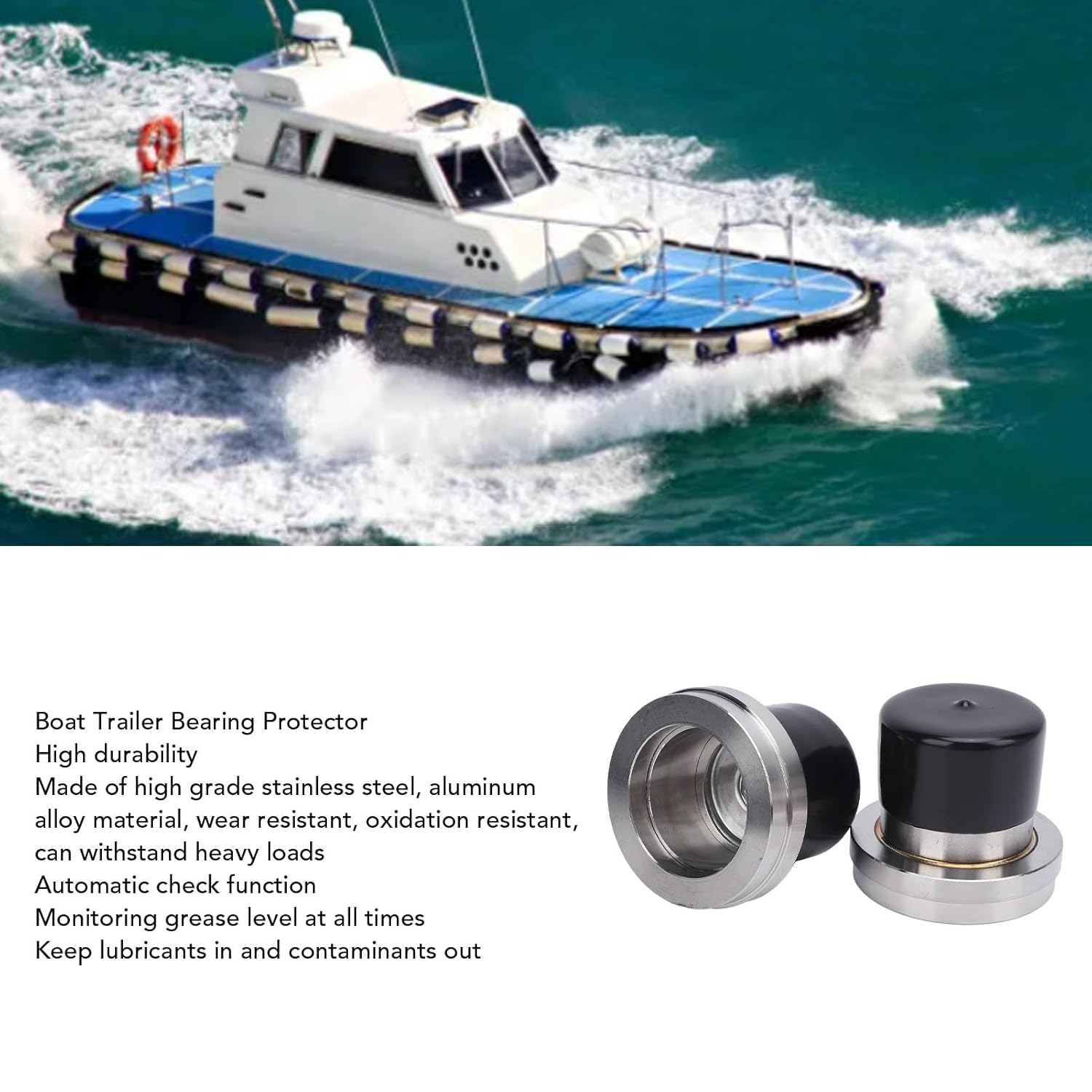 2.717in Diameter Boat Trailer Bearing Protectors, Stainless Steel Wheel Center Grease Cover with Auto Check Grease Level, Easy Installation Design, Strong Compatibility for
