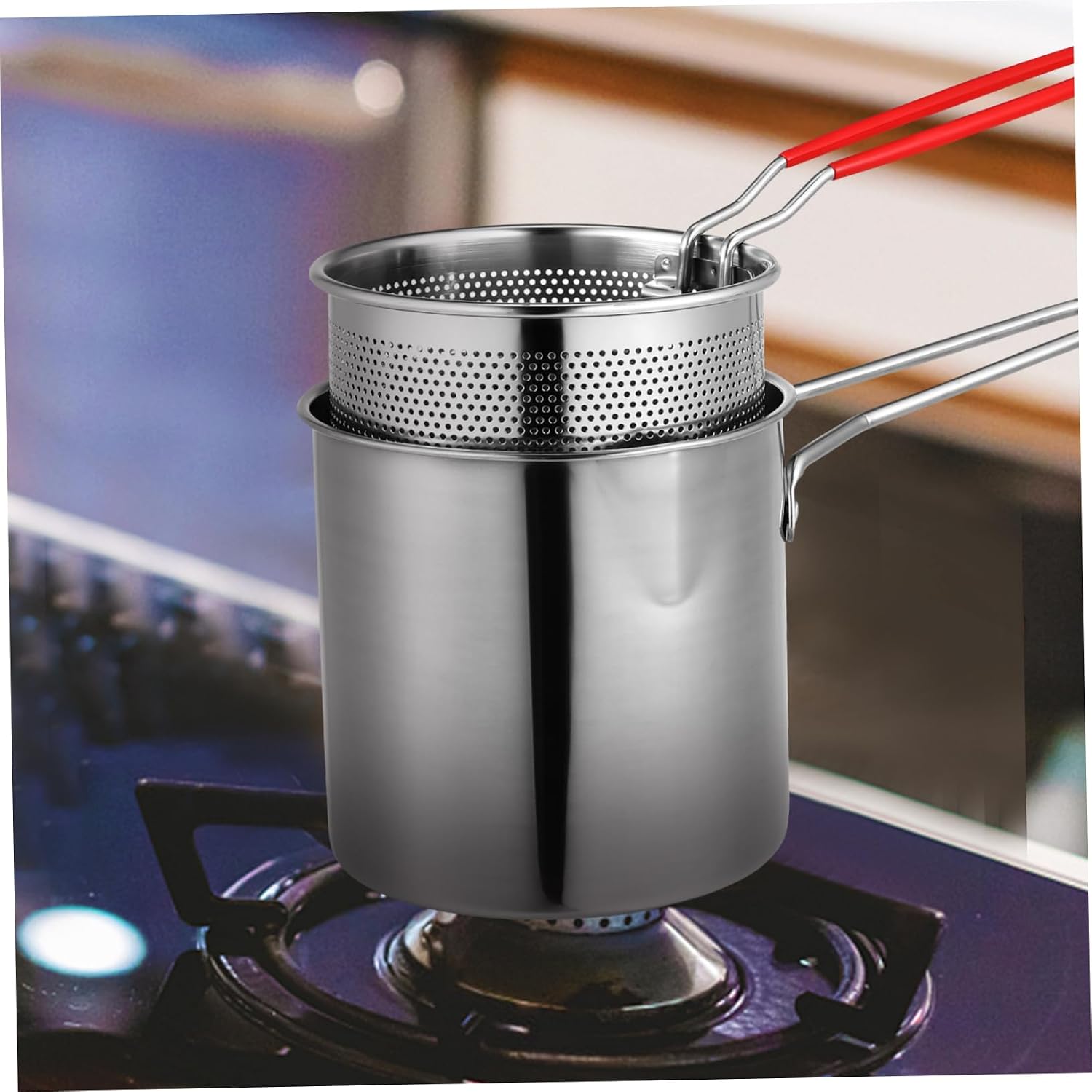 1Set Stainless Steel Deep Frying Pot with Frying Basket and Handle Fryer for Chips Fish Vegetables and Chicken Ergonomic Non Slip Design with Lid Kitchen