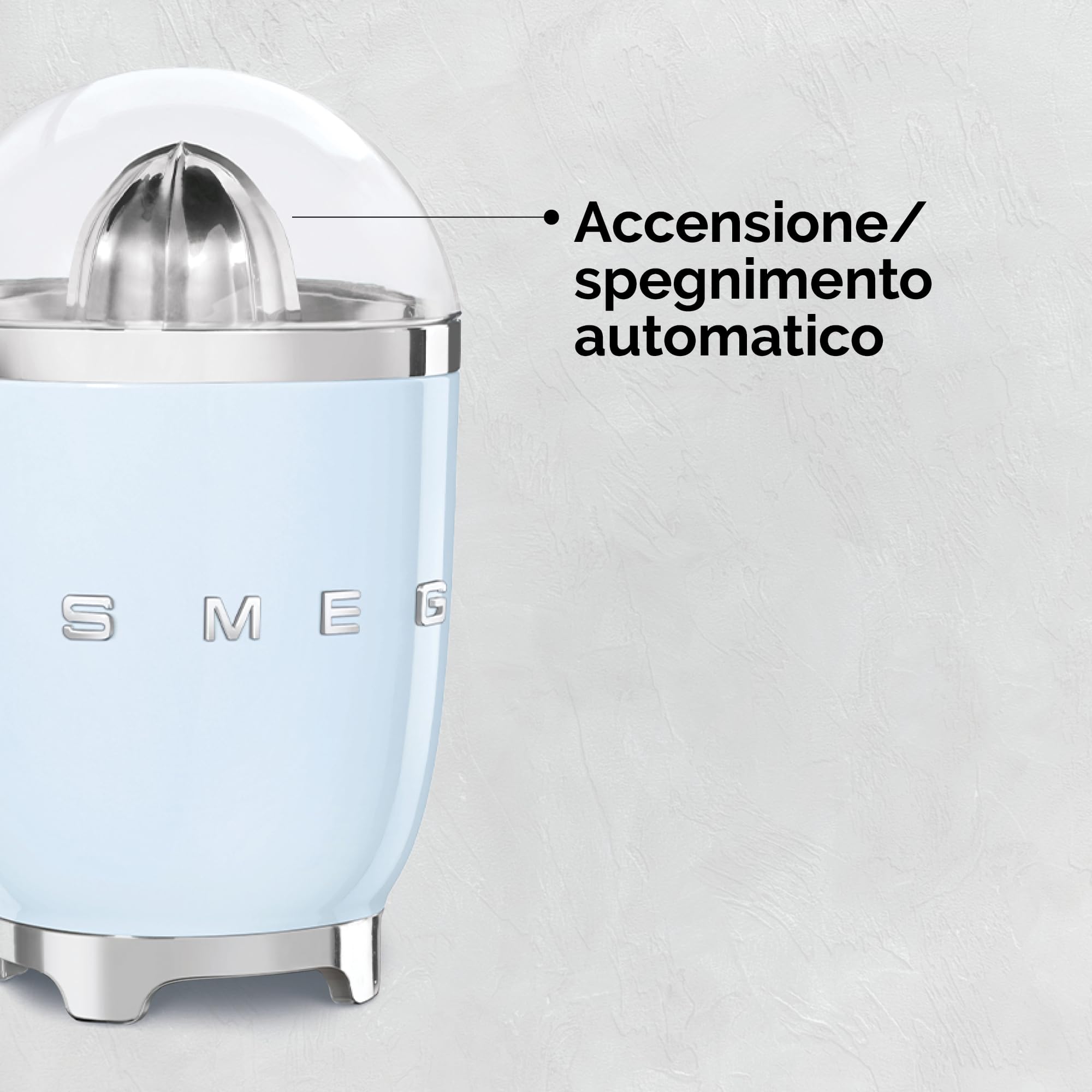 Smeg, Elektrische Zitruspresse CJF11BLEU, tropfsicherer Auslauf und Universalkegel, rutschfeste Stellfüße, Filtersieb und Presskegel aus Edelstahl, 70 W, Schwarz