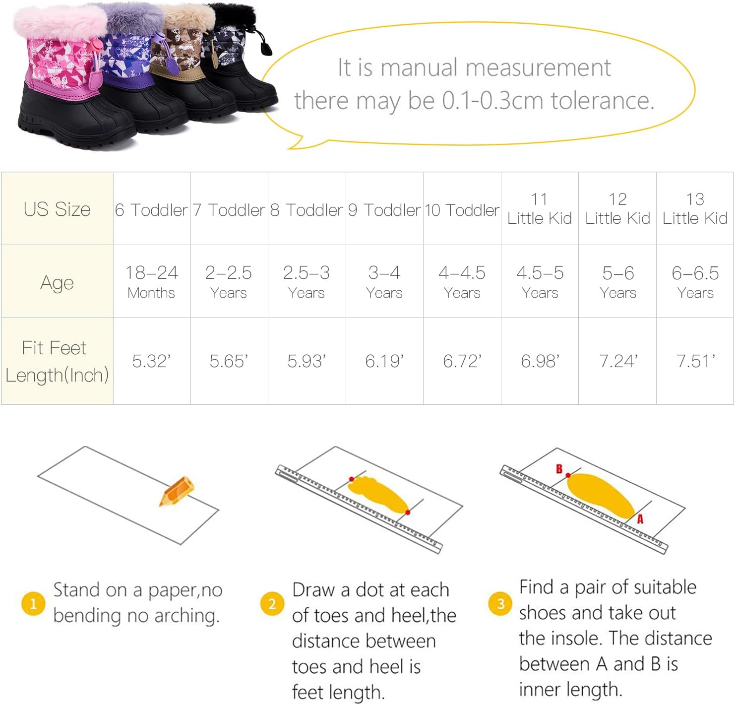 BMCiTYBM Toddler Snow Boots Boys Girls Waterproof Winter Boots High Top Outdoor Warm Shoes for Cold Weather (Toddler/Little Kid)
