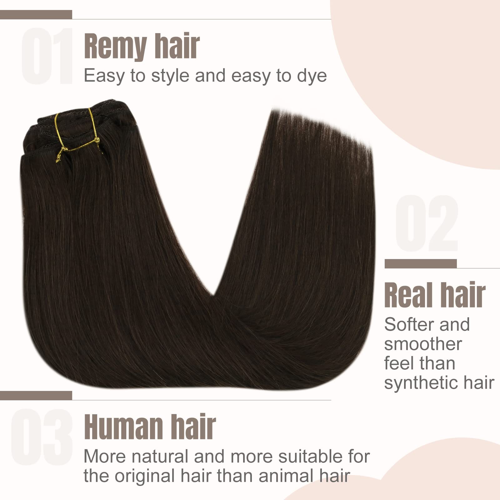 Fshine Extension Capelli Veri Clip Castano Scuro Hair Extension Clip 30cm 50g 3pcs Extension Capelli Remy Clip Double Weft Clip In Hair Extensions Real Human Hair Extension Vere Clip #2