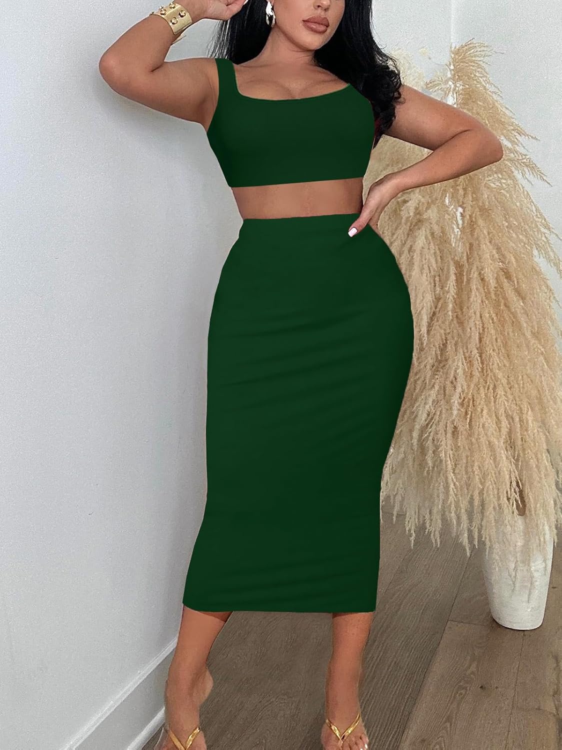 Women's Two Piece Skirt Set - Summer Casual Midi Long Bodycon Pencil Skirts and Crop Tank Tops Club Rave Outfits - Image 3