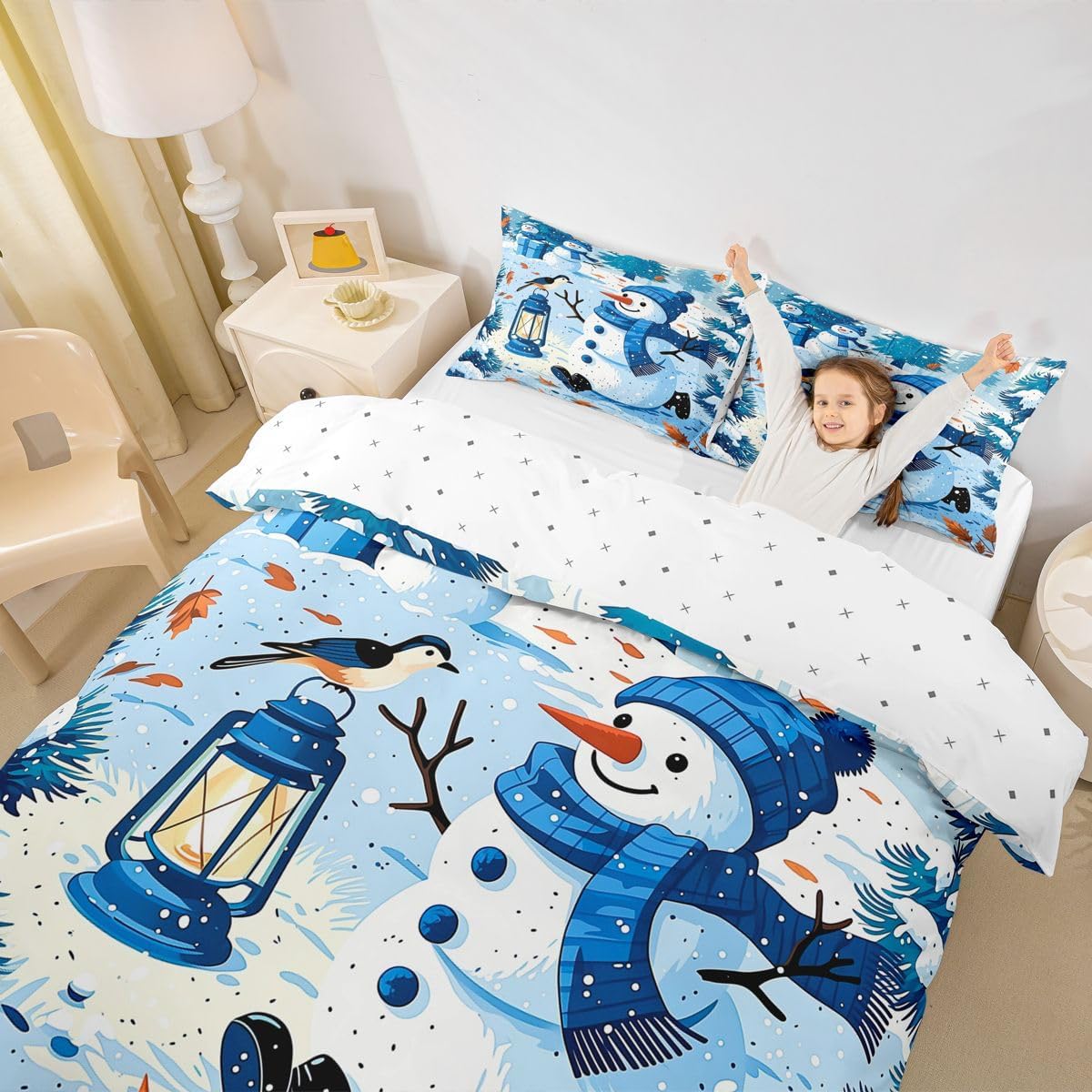 Castle Fairy Winter Snowman Duvet Cover Set Toddler Size,Bedding Sets 2Pcs image 5