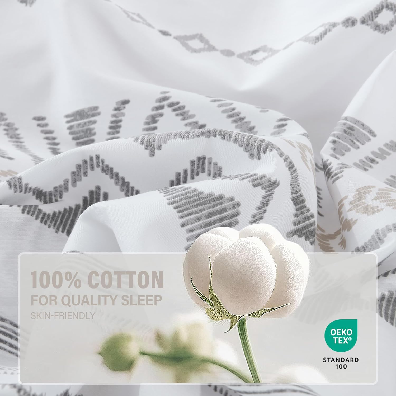 Duvet Cover King - 100% Cotton Boho Duvet Cover King Size, 3 Pieces Bohemian Geometric Lightweight Soft Breathable Bedding Duvet Covers Set for All Season (Charcoal, 104"x90", No Comforter)