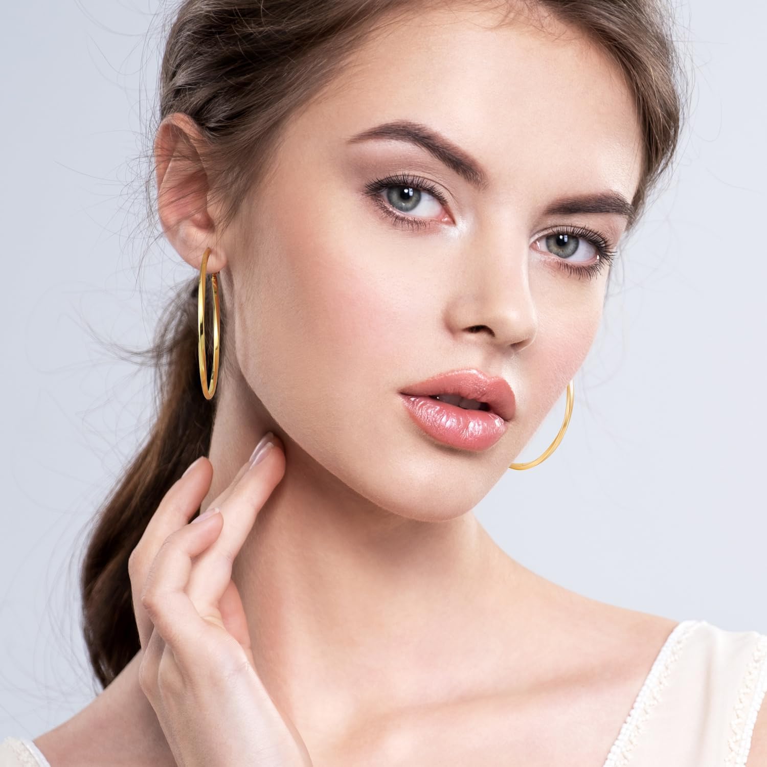 14K Gold Hoop Earrings for Women Large Gold Hoop Earrings Big Twisted Round Design Thin Hoops Earring for Women Trendy 50mm