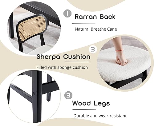 Vista 71 de EALSON Juego de 2 sillas de comedor de ratán, tapizadas de cuero, sillas de cocina de madera modernas de mediados de siglo, sillas laterales sin