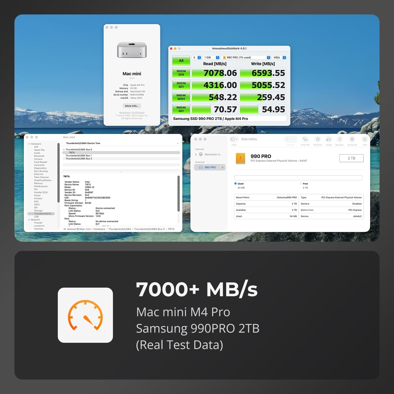 TESmart 80Gbps M.2 NVMe SSD Enclosure with ASM2364 Chip, High-Speed 7000MB/s | Compatible w/Thunderbolt 5/USB4 v2/USB 3.2 gen 2x2 (20Gbps), PCIe 5.0 SSD | Smart Cooling | Aluminium Alloy(TBE-X5Max) - Image 7