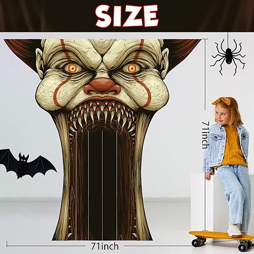 Miniatura 2 de Pancarta de vampiro de payaso, telón de fondo de terror y terror, decoración temática de payaso espeluznante, decoración para suministros de fiesta