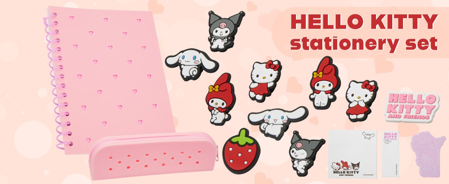 Get Trend Hello Kitty Sanrio Kuromi Set Papeterie Joli Cahier Trousse Kawaii Autocollants Stylos Bille École Bureau Anime Idée Cadeau (Violet Kuromi