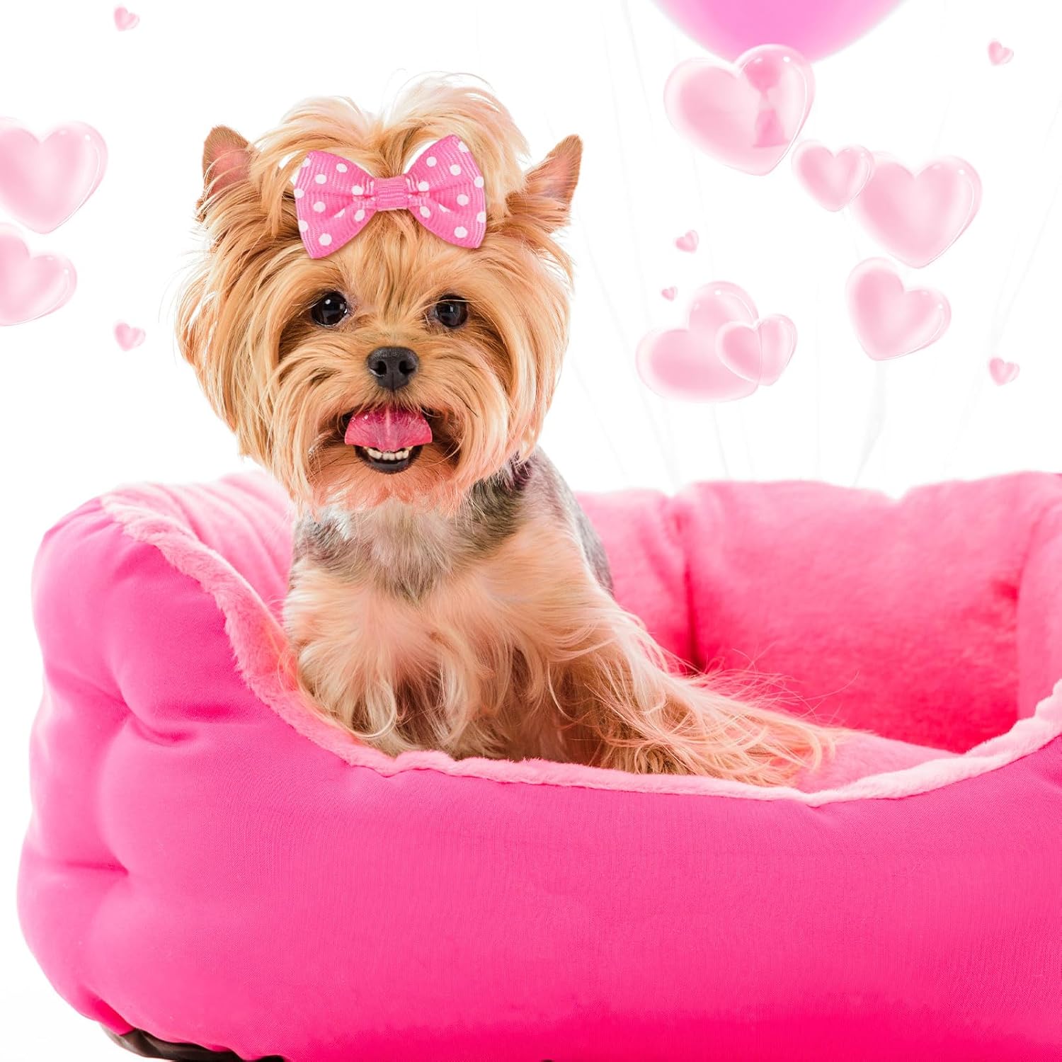 Crowye 400 Pieces Dog Bows Grooming Cute Dog Hair Bows with Rubber Bands Ribbon with Rubber Band Bowknot Hair Topknot for Cat Puppy Birthday Hair Accessories Pet Grooming