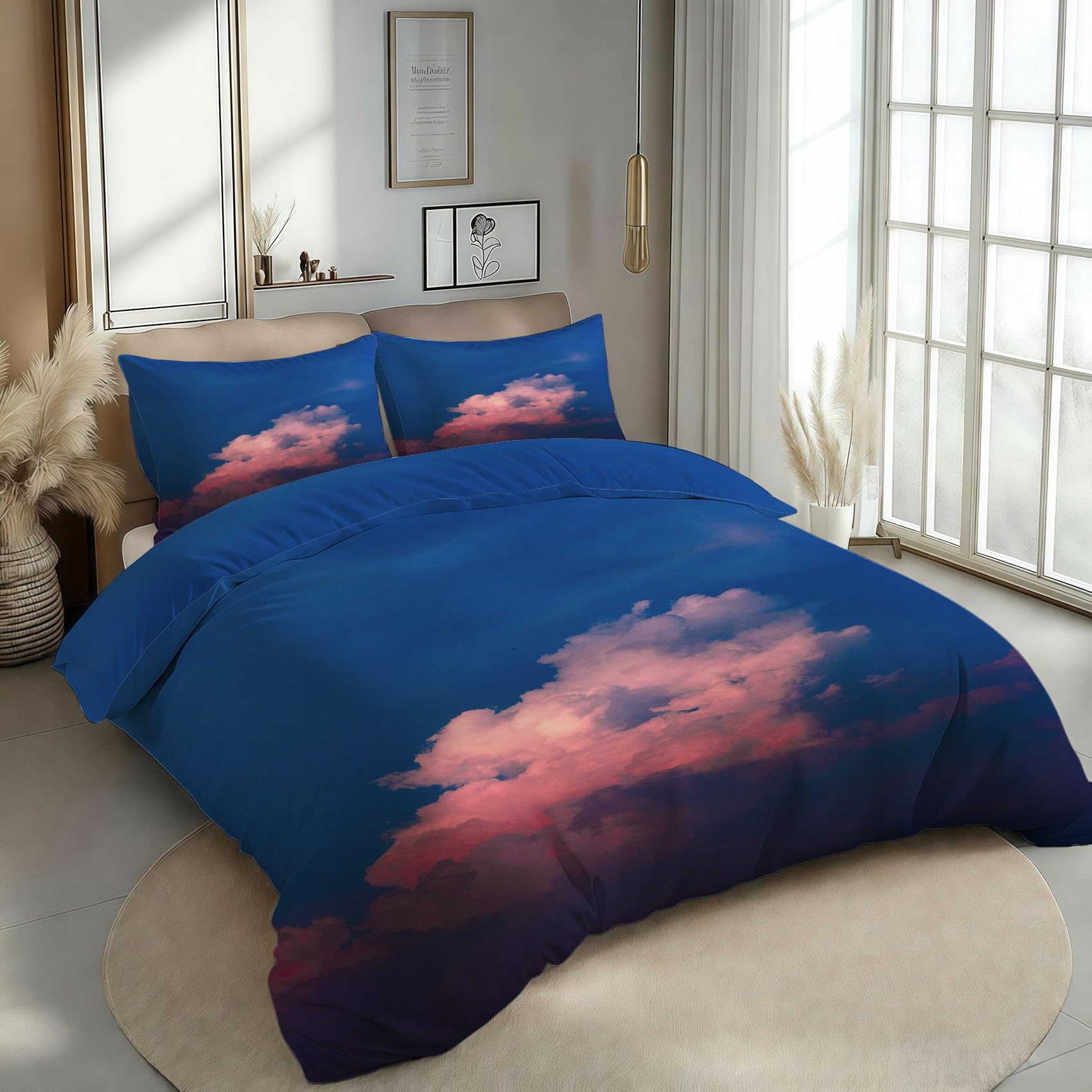 Funda Nordica Cama 90 Infantil Nubes Rosas Ropa de Cama Cielo Azul Microfibra Suave y Cómoda con Cremallera Funda Edredon 150x200-2 Fundas Almohada 50x75 QB350