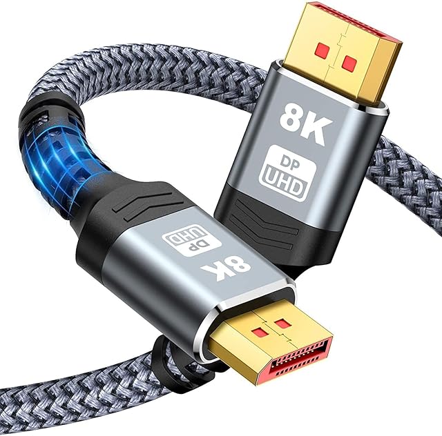 Snowkids Displayport cable 1.4, 8K DP cable 2m, DP 1.4 (8K@60Hz, 4K@144Hz, 1080P@240Hz) High Speed 32.4Gbps,UHD 7680x4320, HDR10, HBR3, HDCP 2.2, FreeSync G-Sync for Gaming Monitor 3090 Graphics PC