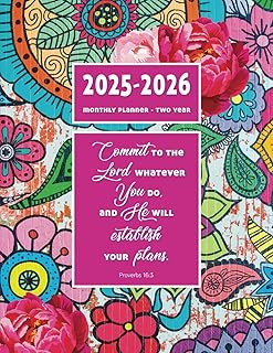 2025-2026 Monthly Planner: Two Year Christian Schedule Organizer (January 2025-December 2026) with Bible verses and boho floral cover