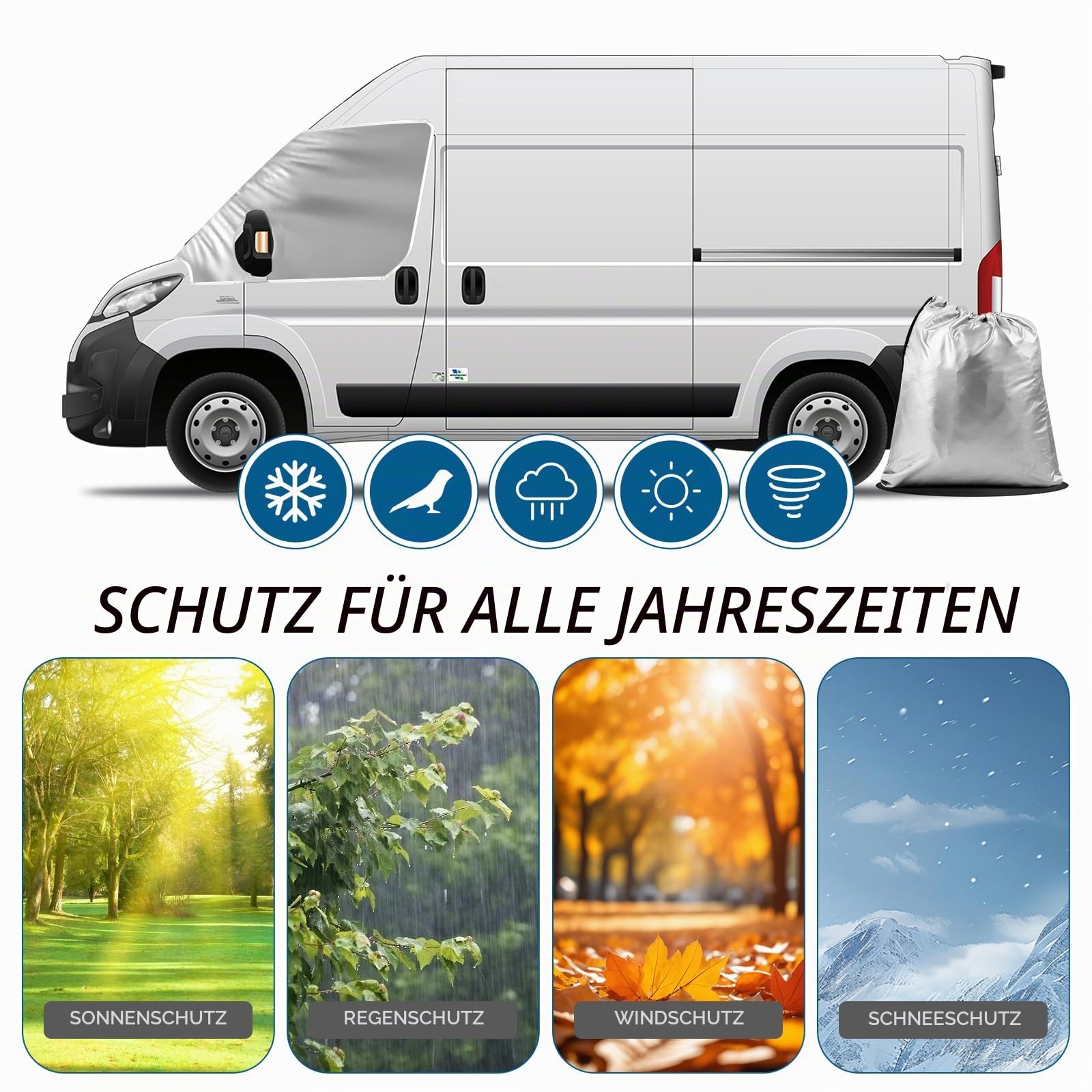 MaxAwe für FIAT Ducato 2006-2024 Auto Windschutzscheiben Abdeckung, Wasserdicht Sonnenschutz Frontscheibe Thermomatten, Blackout Anti-UV/Frost/Ice/Staub Wrap Cover Sonnenblenden für Frontscheibe