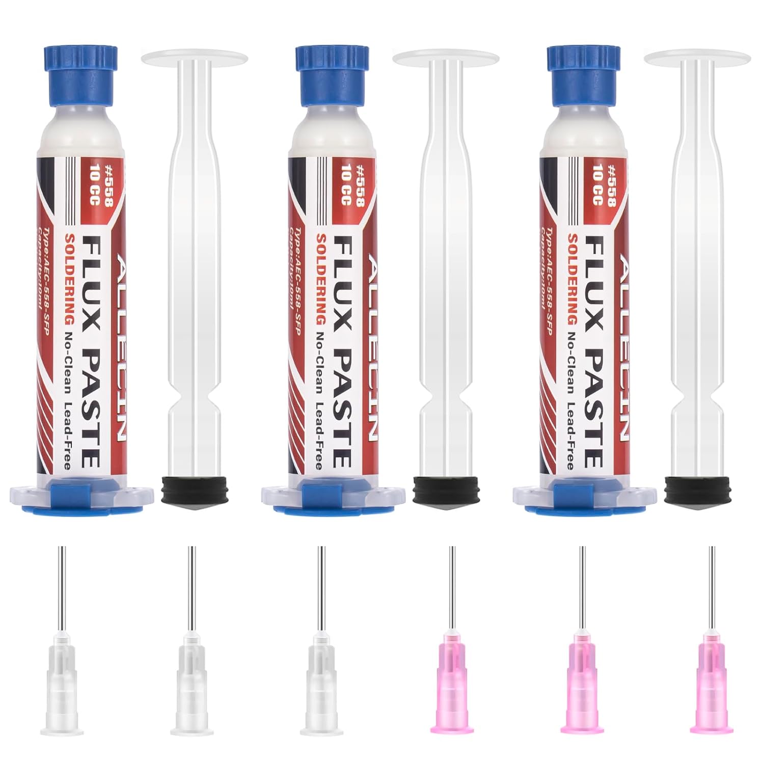 No Clean Soldering Flux 558 10CC 10mL Lead-Free Less-Smoke Rosin Solder Fluxes Paste Syringe for Electronics 10 milliliters with Needle Dispensing Tool (Pack of 3Pcs)
