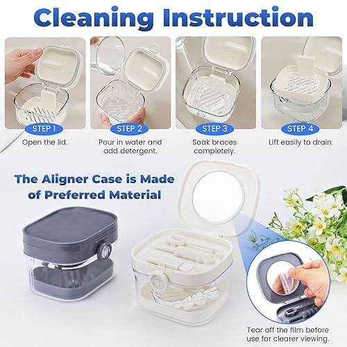 Miniatura 4 de Diakey Estuche de retención 2 en 1, funda limpiadora de alineadores de baño para dentadura, soporte, contenedor, organizador, taza de dentadura con