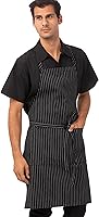 Chef Works Unisex Adjustable Chalk Stripe Bib Apron - Durable 65/35 Poly/Cotton Kitchen Apron with Pockets for Chefs