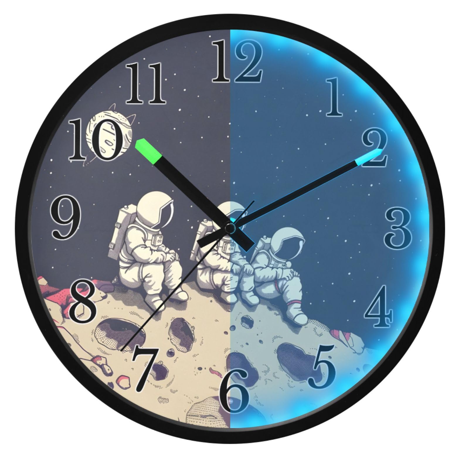 Mnsruu Reloj de pared luminoso con diseño de astronauta vintage y galaxia, funciona con pilas, silencioso, brilla en la oscuridad, para sala de estar, cocina, 12 pulgadas
