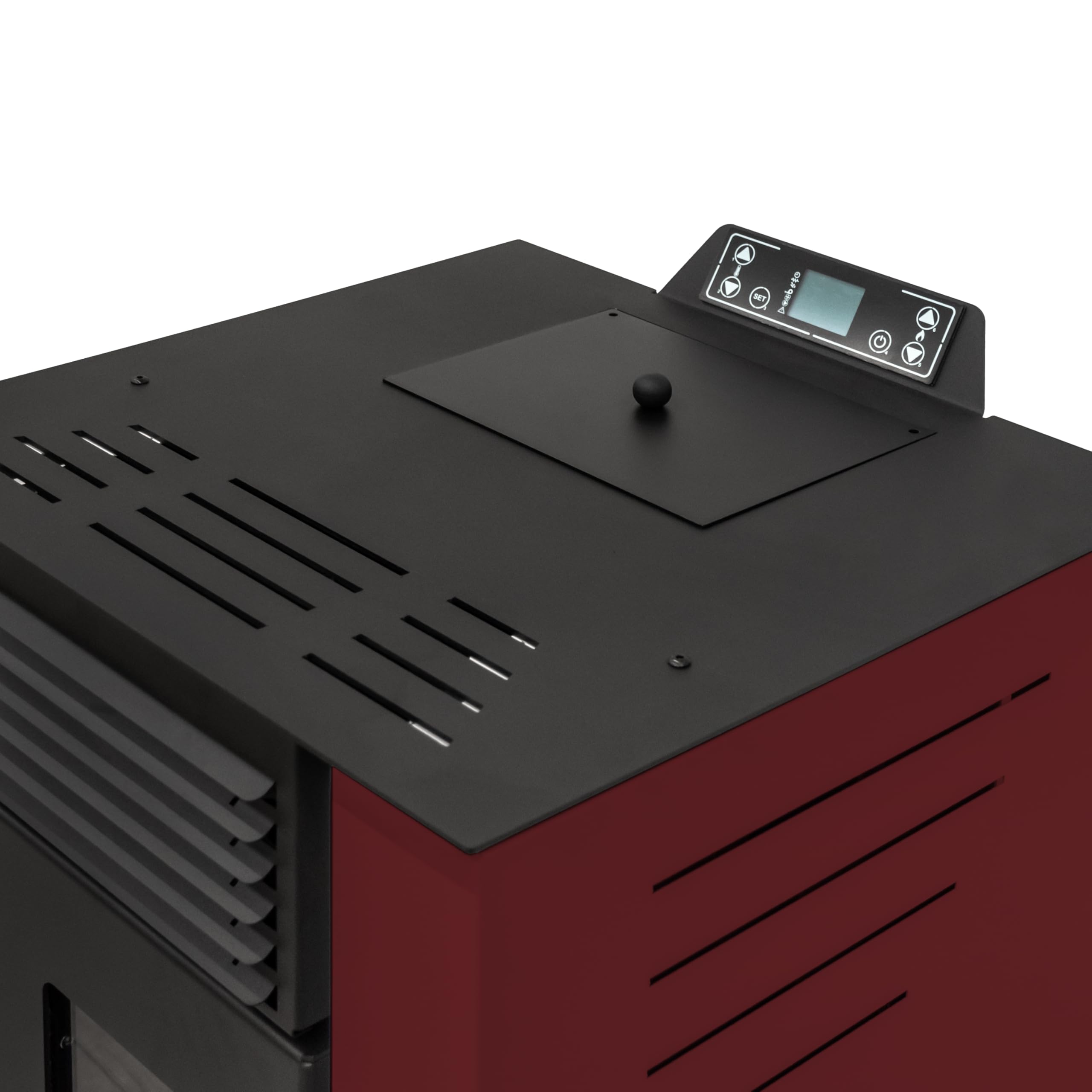 STUFE A PELLET ITALIA Qubo 9 KW - Stufa ad Aria Ventilata Efficienza 91% Scalda 80m² Autonomia 21H Programmabile Design Compatto 5 Velocità e Potenze Garanzia 24 Mesi Rosso