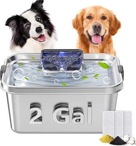 Miniatura 1 de Fuente de agua para perros grandes de 2 galones264 onzas, dispensador de agua para mascotas de gran capacidad, fuente de agua de acero inoxidable,