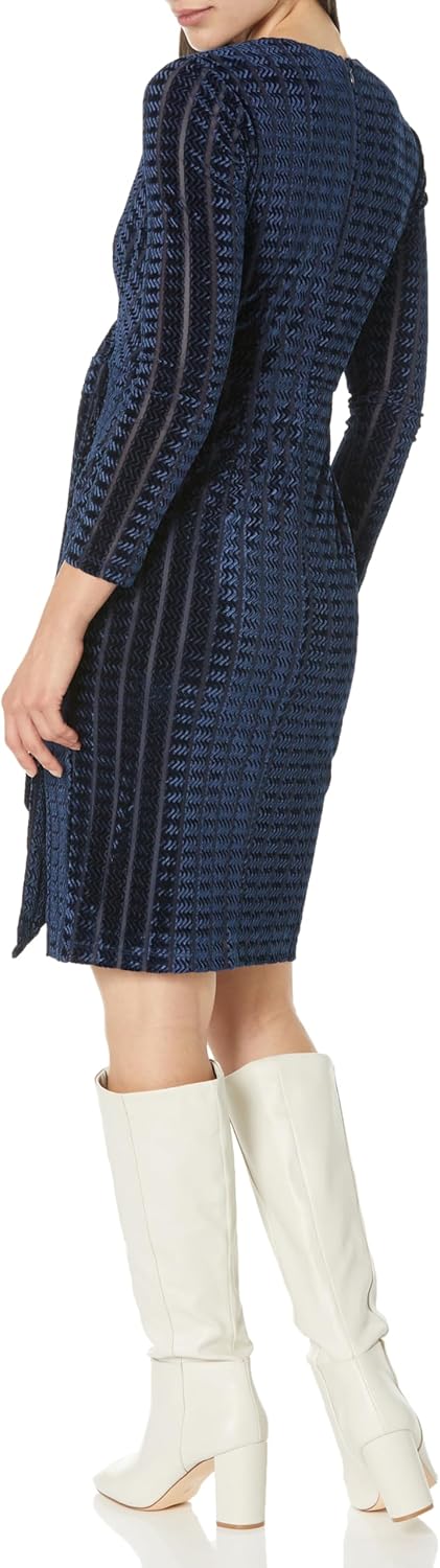 Maggy London Women's Holiday Foil Glitter Shimmer Metallic Dress Occasion Party Guest of, Navy - Image 2