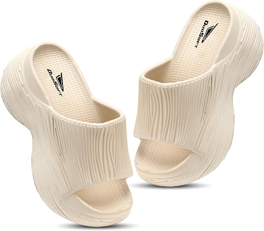 Duosoft Platform Slides, Pink Textured EVA, Comfort Slip-On Sandals with Elevated Sole, Non-Slip Beach and Pool Wear