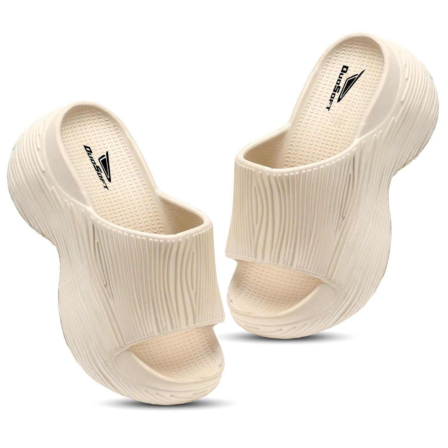 Duosoft Platform Slides, Pink Textured EVA, Comfort Slip-On Sandals with Elevated Sole, Non-Slip Beach and Pool Wear - Review, Price and Buying Guide