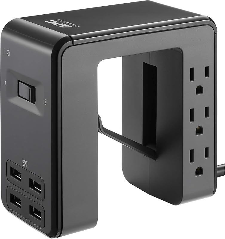 Desk Mount Power Station PE6U4, U-Shaped Surge Protector with USB Ports (4), Desk Clamp, 6 Outlet, 1080 Joules Black
