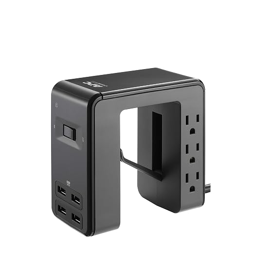 APC Desk Mount Power Station PE6U4, U-Shaped Surge Protector with USB Ports (4), Desk Clamp, 6 Outlet, 1080 Joules Black