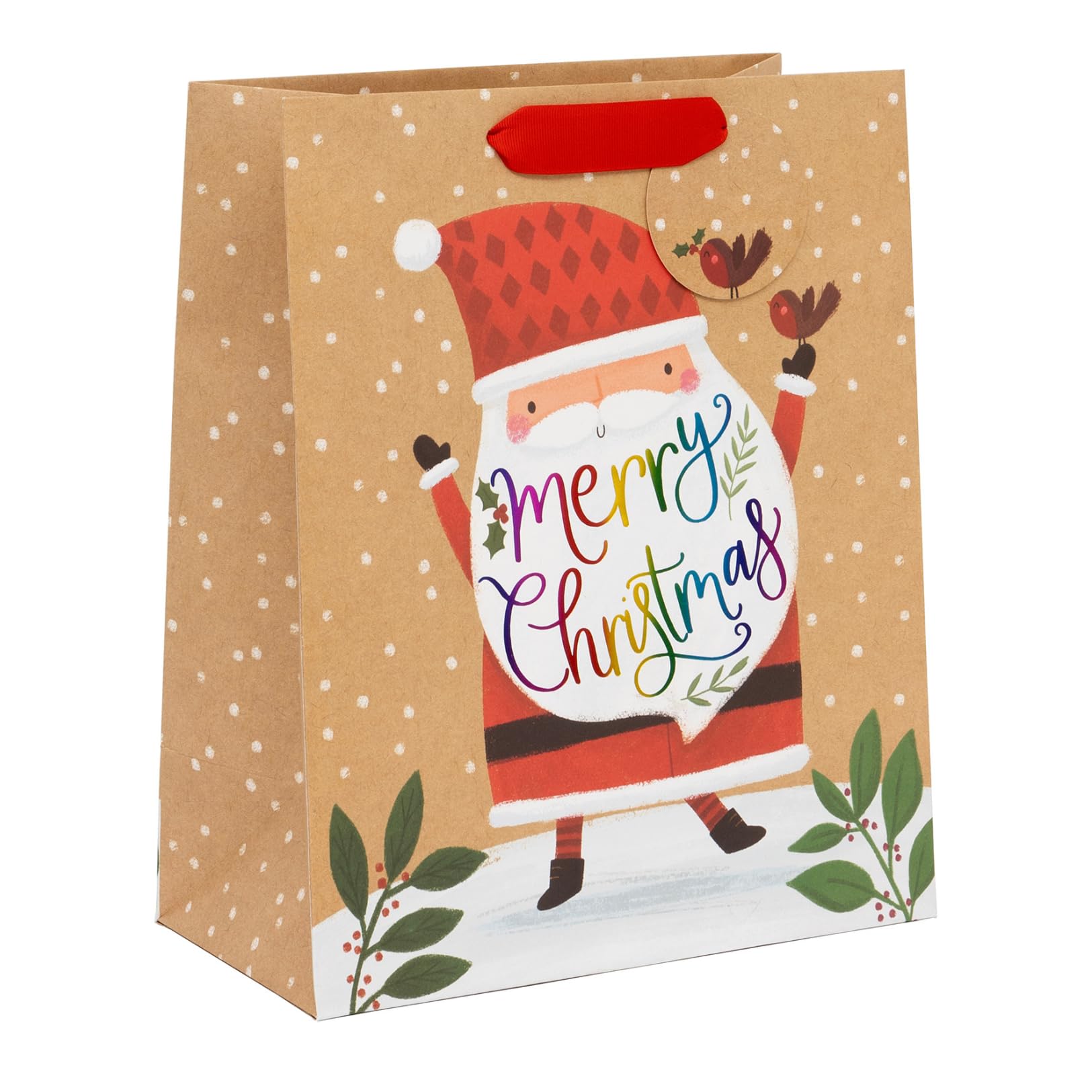 Glick Christmas Large Gift Bag, Fits Slighly Larger Gifts at 26 cm x 31.5 cm x 13.5 cm, Rainbow Claus Design, Multicoloured